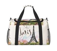 Bolsa de viaje con estampado de la Torre Eiffel, bolsa de fin de semana, bolsa de entrenamiento, bolsa de yoga, bolsa de lona para artículos personales para Audlts, Black, Talla única