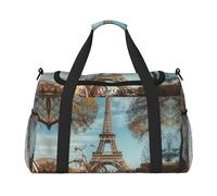 Bolsa de viaje con estampado de la Torre Eiffel, bolsa de fin de semana, bolsa de entrenamiento, bolsa de yoga, bolsa de lona para artículos personales para Audlts, Black, Talla única