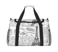 Bolsa de viaje con estampado de la Torre Eiffel de café parisino, bolsa de fin de semana, bolsa de entrenamiento, bolsa de yoga, bolsa de lona para artículos personales para Audlts, Black, Talla única