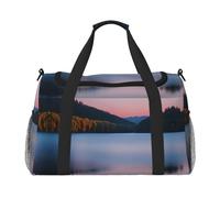 Bolsa de viaje con estampado de lago bajo el atardecer, bolsa de fin de semana, bolsa de gimnasio, bolsa de noche, artículos esenciales de viaje para mujeres y hombres, Black, Talla única