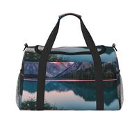 Bolsa de viaje con estampado de lago y puesta de sol, bolsa de fin de semana, bolsa de gimnasio, bolsa de noche, artículos esenciales de viaje para mujeres y hombres, Black, Talla única