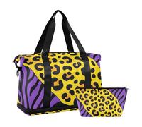 Bolsa de viaje con estampado de leopardo amarillo y morado con correa ajustable plegable para el gimnasio, Estampado de leopardo amarillo y morado, 1 size