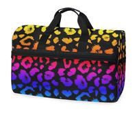 Bolsa de viaje con estampado de leopardo arcoíris para hombres, mujeres, niños, niñas, adolescentes, bolsa de gimnasio deportiva de gran tamaño con compartimento para zapatos, bolsa de entrenamiento