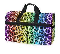 Bolsa de viaje con estampado de leopardo arcoíris para hombres, mujeres, niños, niñas, adolescentes, bolsa de gimnasio deportiva de gran tamaño con compartimento para zapatos, bolsa de entrenamiento