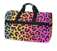 Bolsa de viaje con estampado de leopardo de color arcoíris neón para hombres, mujeres, niños, niñas y adolescentes, bolsa de gimnasio deportiva de gran tamaño con compartimento para zapatos, bolsa de