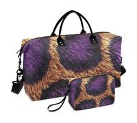 Bolsa de viaje con estampado de leopardo morado para fin de semana, bolsa de deporte para gimnasio, bolsa de aseo para gimnasio, juego de 2 piezas, púrpura, (Purple Leopard), 1 size