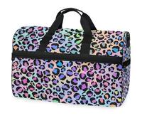 Bolsa de viaje con estampado de leopardo y guepardo arcoíris y lunares para hombres, mujeres, niños, niñas, adolescentes, bolsa deportiva de gran tamaño con compartimento para zapatos, bolsa de