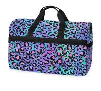 Bolsa de viaje con estampado de leopardo y guepardo morado para hombres, mujeres, niños, niñas y adolescentes, bolsa deportiva de gran tamaño con compartimento para zapatos, bolsa de entrenamiento