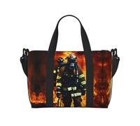 Bolsa de viaje con estampado de llamas de bombero, bolsa de lona de entrenamiento, bolsa de hombro para noche, bolsa de fin de semana para mujeres y hombres, Negro -, Talla única