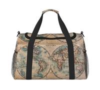 Bolsa de viaje con estampado de mapa del mundo manchado antiguo, bolsa de fin de semana, bolsa de entrenamiento, bolsa de yoga, bolsa de lona para artículos personales para Audlts, Black, Talla única