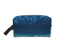 Bolsa de viaje con estampado de mar azul para mujeres y hombres, gran capacidad para cosméticos, accesorios, artículos de tocador, champú y artículos esenciales