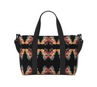 Bolsa de viaje con estampado de mariposas coloridas bordadas, para gimnasio y viajes, ideal para escapadas deportivas de fin de semana, color negro, talla única, Black, Talla única