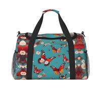 Bolsa de viaje con estampado de mariposas voladoras entre flores, bolsa de fin de semana, bolsa de gimnasio, bolsa de noche, artículos esenciales de viaje para mujeres y hombres, Black, Talla única