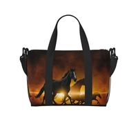 Bolsa de viaje con estampado de nubes brillantes rojas de caballos negros, bolsa de viaje para artículos personales, para viajes, gimnasio, deportes, fin de semana, Black, Talla única
