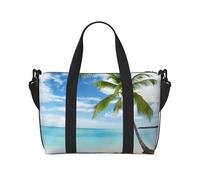 Bolsa de viaje con estampado de palmera sobre mar azul y océano, bolsa de viaje para adultos, adecuada para viajes, camping, picnics