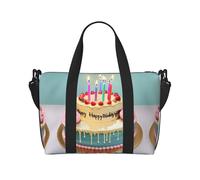 Bolsa de viaje con estampado de pastel grande de feliz cumpleaños, bolsa de lona de entrenamiento, bolsa de hombro para noche, bolsa de fin de semana para mujeres y hombres, Negro -, Talla única