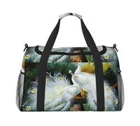 Bolsa de viaje con estampado de pavo real blanco, bolsa de fin de semana, bolsa de entrenamiento, bolsa de yoga, bolsa de lona para artículos personales para Audlts, Black, Talla única