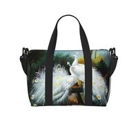 Bolsa de viaje con estampado de pavo real blanco, bolsa de gimnasio de gran capacidad, bolsa de hombro ligera para fin de semana, unisex