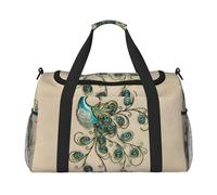 Bolsa de viaje con estampado de pavo real, bolsa de fin de semana, bolsa de entrenamiento, bolsa de yoga, bolsa de lona para artículos personales para Audlts, Black, Talla única