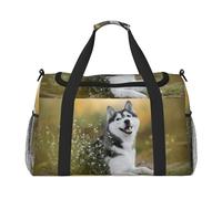 Bolsa de viaje con estampado de perros husky lindos para fin de semana, bolsa de entrenamiento, bolsa de yoga, bolsa de lona para artículos personales para Audlts, Black, Talla única