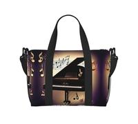 Bolsa de viaje con estampado de piano y notas musicales, bolsa de lona de entrenamiento, bolsa de hombro para noche, bolsa de fin de semana para mujeres y hombres, Negro -, Talla única
