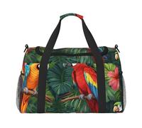 Bolsa de viaje con estampado de plantas tropicales y loros, bolsa de transporte elegante para gimnasio (50 x 33 x 25,9 cm)