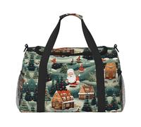 Bolsa de viaje con estampado de pueblo navideño, bolsa de fin de semana, bolsa de gimnasio, bolsa de noche, artículos esenciales de viaje para mujeres y hombres, Black, Talla única