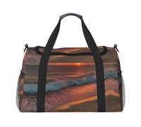 Bolsa de viaje con estampado de puesta de sol en la playa para fin de semana, para viajes, mujeres, hombres, gimnasio, equipaje de mano, Black, Talla única