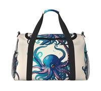 Bolsa de viaje con estampado de pulpo azul y morado, bolsa de fin de semana, bolsa de entrenamiento, bolsa de yoga, bolsa de lona para artículos personales para Audlts, Black, Talla única