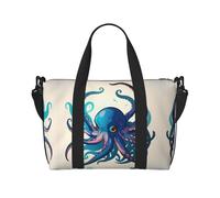 Bolsa de viaje con estampado de pulpo azul y morado, bolsa de lona de entrenamiento, bolsa de hombro para noche, bolsa de fin de semana para mujeres y hombres, Negro -, Talla única