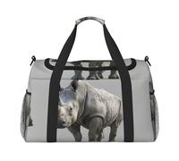 Bolsa de viaje con estampado de rinoceronte animal, bolsa de fin de semana, bolsa de entrenamiento, bolsa de yoga, bolsa de lona para artículos personales para Audlts, Black, Talla única
