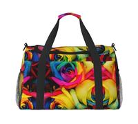 Bolsa de viaje con estampado de rosas de arco iris, bolsa de fin de semana, bolsa de entrenamiento, bolsa de yoga, bolsa de lona para artículos personales para Audlts, Black, Talla única