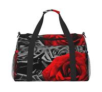 Bolsa de viaje con estampado de rosas negras, blancas y rojas, bolsa de fin de semana, bolsa de entrenamiento, bolsa de yoga, bolsa de lona para artículos personales para Audlts, Black, Talla única