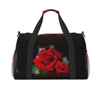 Bolsa de viaje con estampado de rosas rojas, bolsa de fin de semana, bolsa de entrenamiento, bolsa de yoga, bolsa de lona para artículos personales para Audlts, Black, Talla única