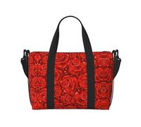 Bolsa de viaje con estampado de rosas rojas, para gimnasio y viajes, ideal para escapadas deportivas de fin de semana, color negro, talla única, Black, Talla única