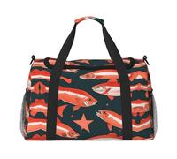 Bolsa de viaje con estampado de salmón, bolsa de fin de semana, bolsa de gimnasio, bolsa de noche, artículos esenciales de viaje para mujeres y hombres, Black, Talla única