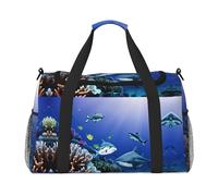 Bolsa de viaje con estampado de tiburón para nadar bajo el mar, bolsa de fin de semana, bolsa de gimnasio, bolsa de noche, artículos esenciales de viaje para mujeres y hombres, Black, Talla única