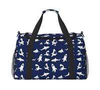 Bolsa de viaje con estampado de tiburones con varios gestos de gran capacidad, elegante bolsa de fin de semana para actividades al aire libre, color negro, talla única