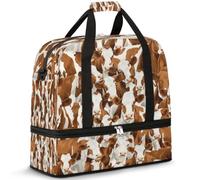 Bolsa de viaje con estampado de vaca divertida para mujeres y hombres, bolsa de fin de semana, plegable, separada, 47 L, bolsa de mano para deportes, gimnasio, yoga, color, 47 L, Organizador de bolsas
