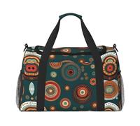Bolsa de viaje con estampado floral de círculos étnicos, bolsa de fin de semana, bolsa de gimnasio, bolsa de noche, artículos esenciales de viaje para mujeres y hombres, Black, Talla única