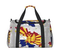 Bolsa de viaje con estampado map04 de la bandera de Macedonia del Norte, bolsa de gimnasio para mujer, bolsa de mano acolchada, organizador de bolsa de fin de semana, Negro -, Talla única