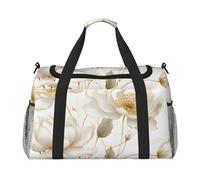 Bolsa de viaje con flores blancas, bolsa de viaje para gimnasio, bolsa de fin de semana para hombres y mujeres, equipaje de mano ligero para entrenamiento y vacaciones