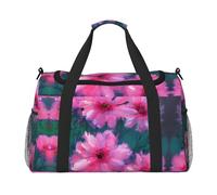 Bolsa de viaje con flores rosadas, bolsa de compras grande reutilizable, bolsa de vacaciones, bolsa deportiva con correa cruzada ajustable