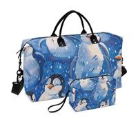 Bolsa de viaje con fondo azul con un montón de pequeños pingüinos de dibujos animados, bolsa de viaje de fin de semana, bolsa de gimnasio grande con bolsa de aseo para senderismo, gran capacidad,