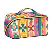 Bolsa de viaje con formas geométricas tradicionales con divisores, bolsas de cosméticos ligeras para mujeres con compartimentos y asa