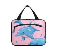 Bolsa de viaje con gancho para colgar con diseño de delfín azul de dibujos animados, bolsas de aseo compactas para cruceros, viajes, cruceros, porta, cosméticos, mujer, para cartera, L