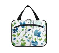 Bolsa de viaje con gancho para colgar objetos personales con diseño de vides de flores pequeñas, color azul y verde, organizador de cosméticos expandible para viajes, bolsas de viaje para maquillaje