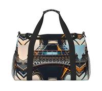 Bolsa de viaje con impresión de la Torre Eiffel de París, bolsa de fin de semana, bolsa de gimnasio, bolsa de noche, artículos esenciales de viaje para mujeres y hombres, Black, Talla única