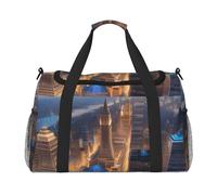 Bolsa de viaje con impresión nocturna con imagen de ciudad, versatilidad y espacio amplio, elegante y funcional para actividades al aire libre