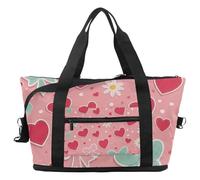 Bolsa de viaje con lazos, margaritas y corazones, bolsa expansible para fin de semana, bolsa de noche, impermeable, para deporte, gimnasio, hospital, Multicolor 1, Talla única, Bolsa de viaje